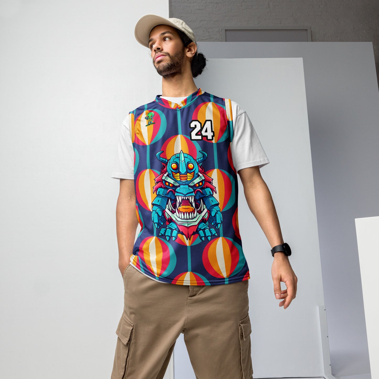 Rex the Reactor Watcher - Recycled unisex basketball jersey - Retro Carnival Colorway