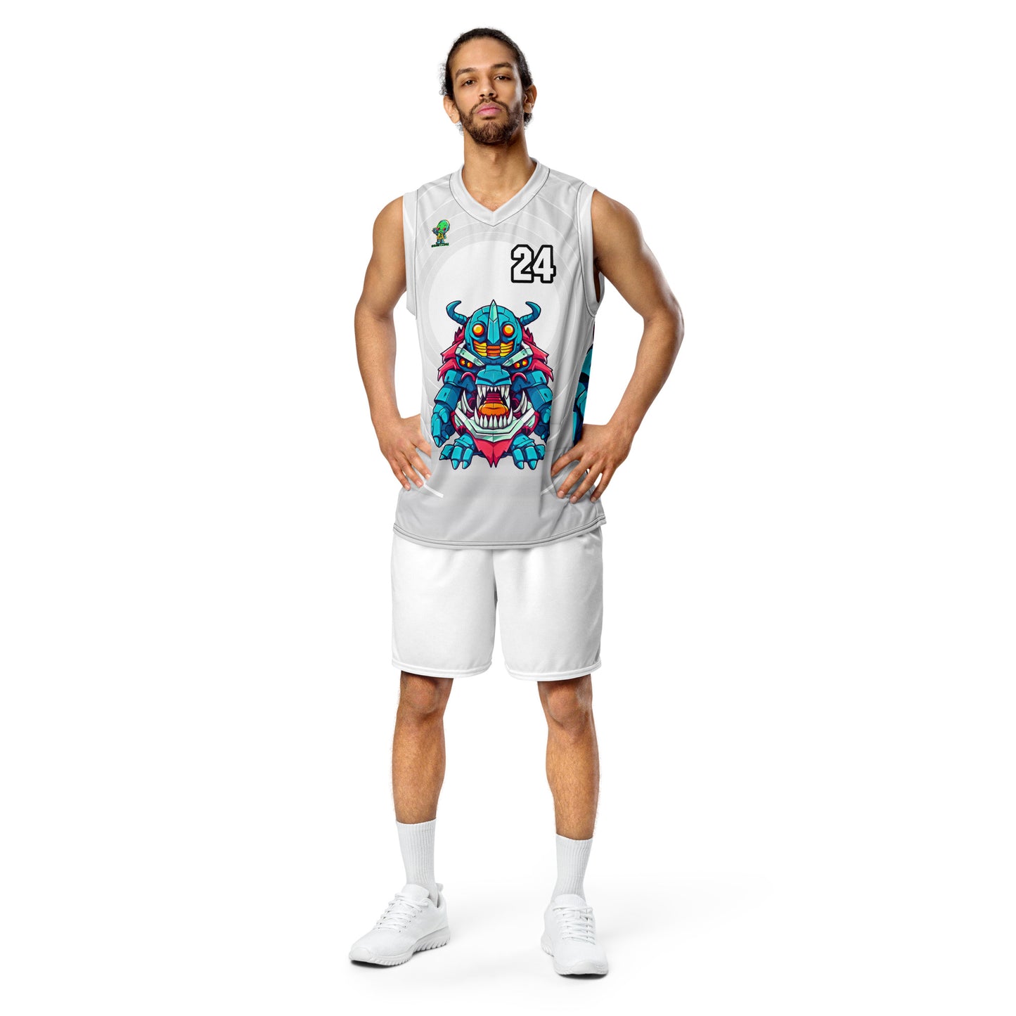 Rex the Reactor Watcher - recycled unisex basketball jersey - Ivory Vortex Colorway