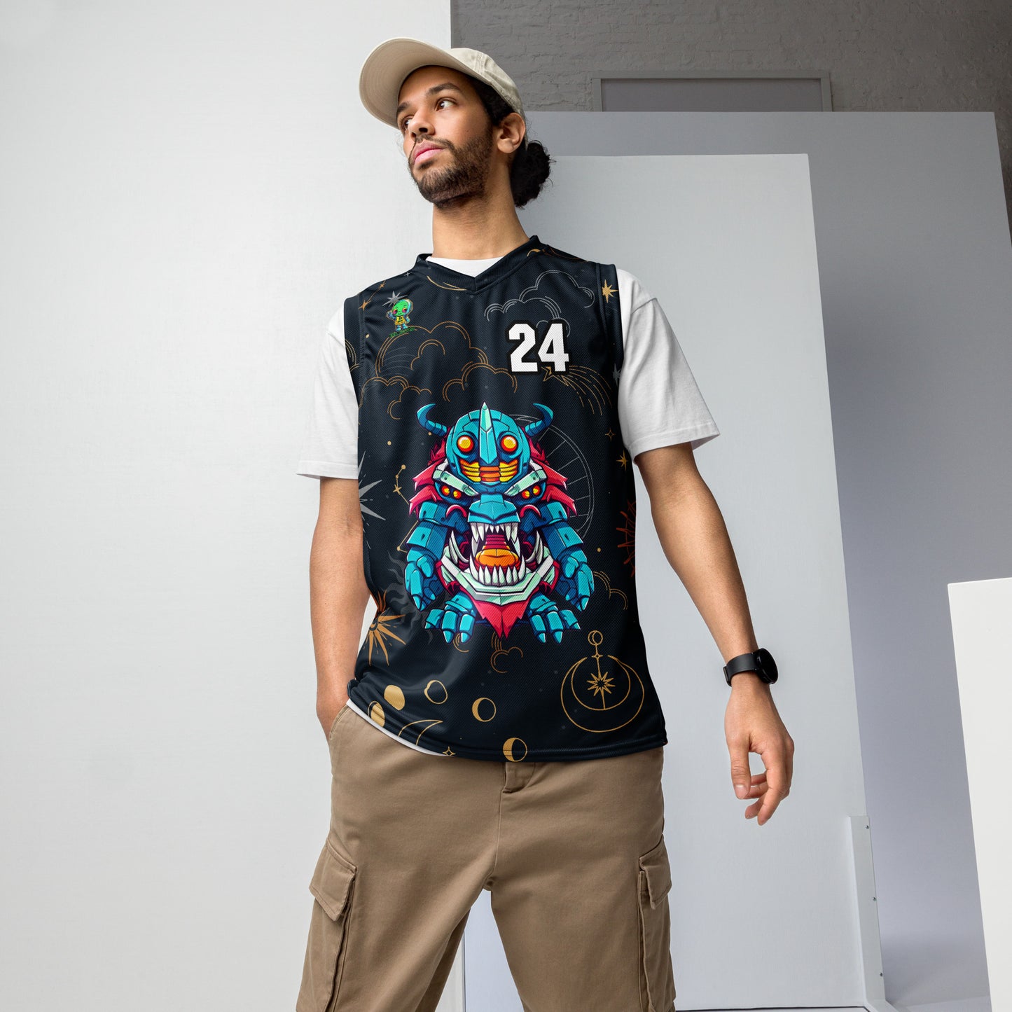 Rex the Reactor Watcher - Recycled unisex basketball jersey - Starry Odyssey Colorway