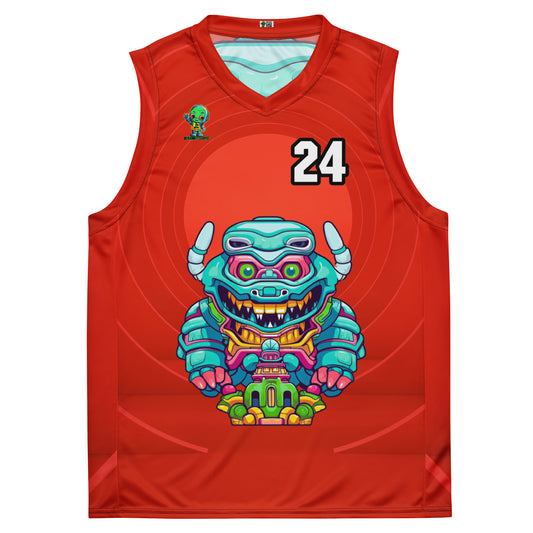 Astro Protector - Recycled unisex basketball jersey - Crimson Vortex Colorway