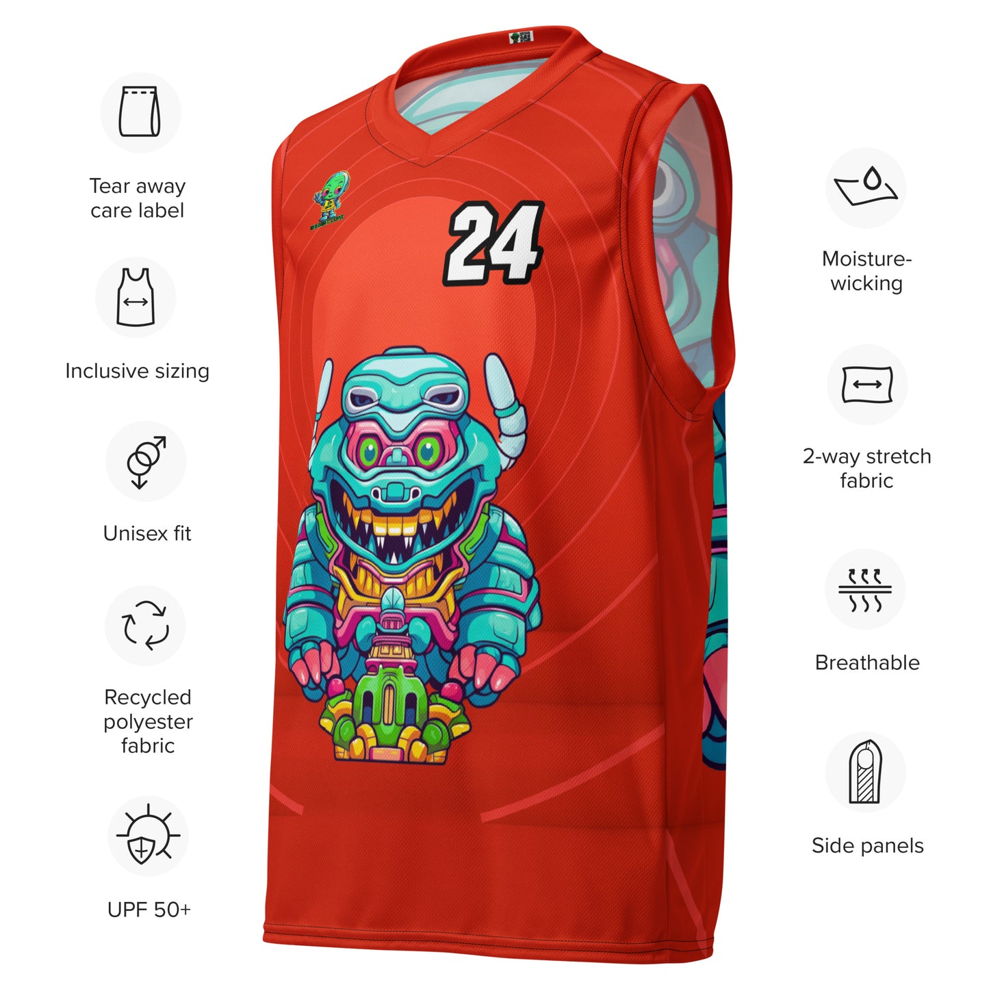 Astro Protector - Recycled unisex basketball jersey - Crimson Vortex Colorway