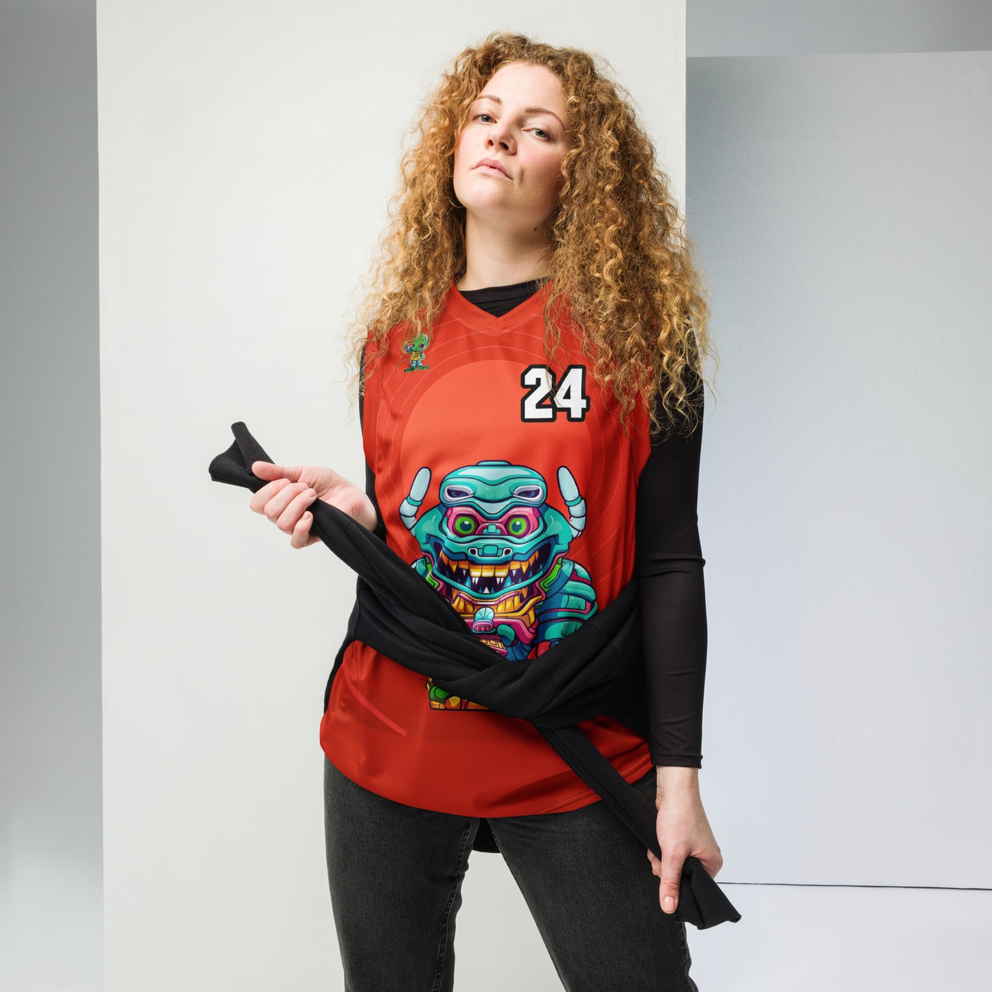 Astro Protector - Recycled unisex basketball jersey - Crimson Vortex Colorway