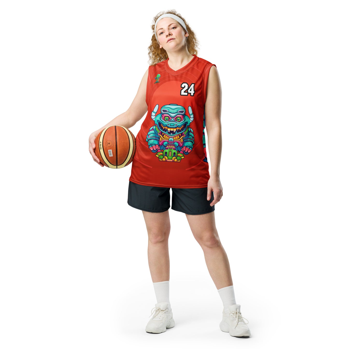 Astro Protector - Recycled unisex basketball jersey - Crimson Vortex Colorway