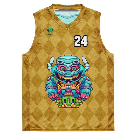 Astro Protector - Recycled unisex basketball jersey - Golden Argyle Colorway
