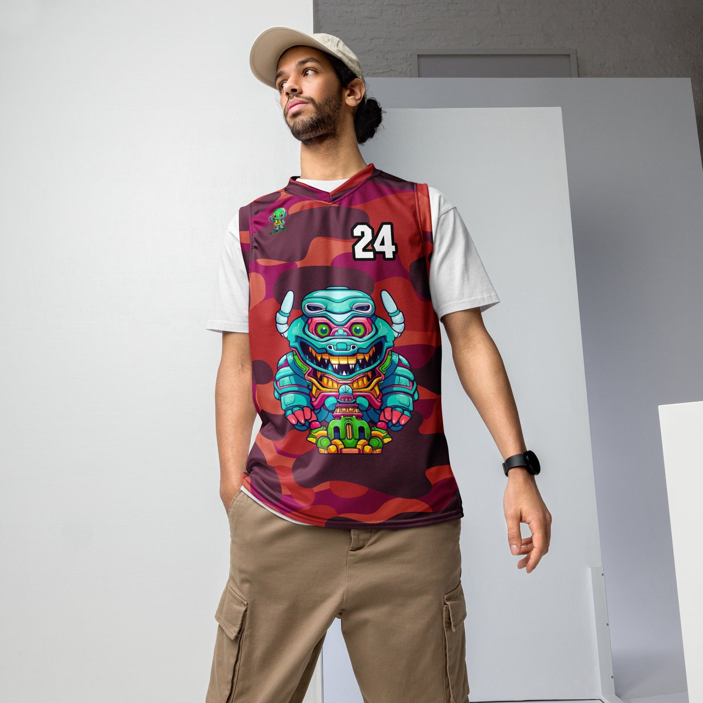 Astro Protector - Recycled unisex basketball jersey - Inferno Camo Colorway