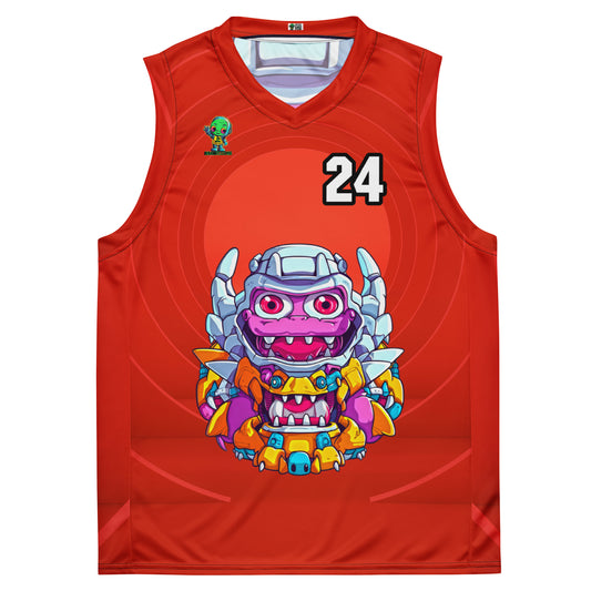 Cyber Critter - Recycled unisex basketball jersey - Crimson Vortex Colorway