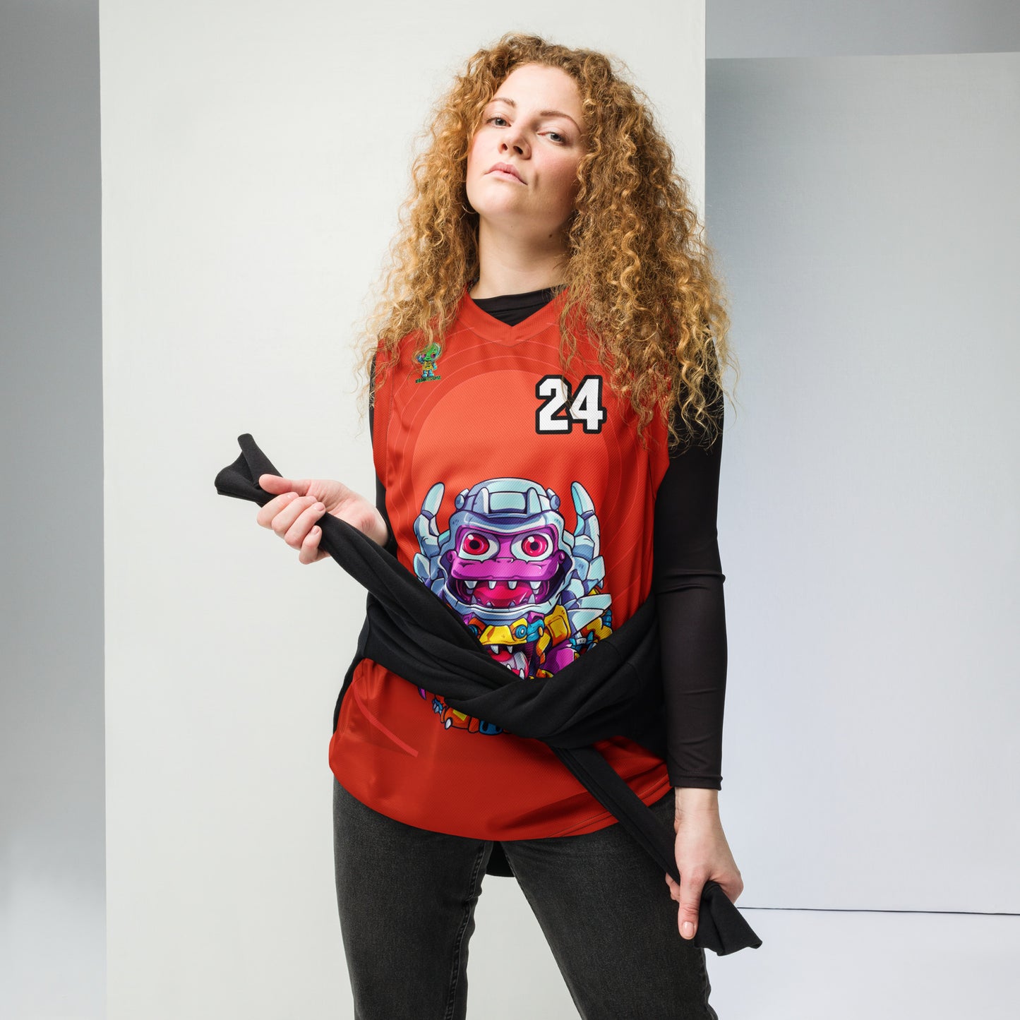 Cyber Critter - Recycled unisex basketball jersey - Crimson Vortex Colorway