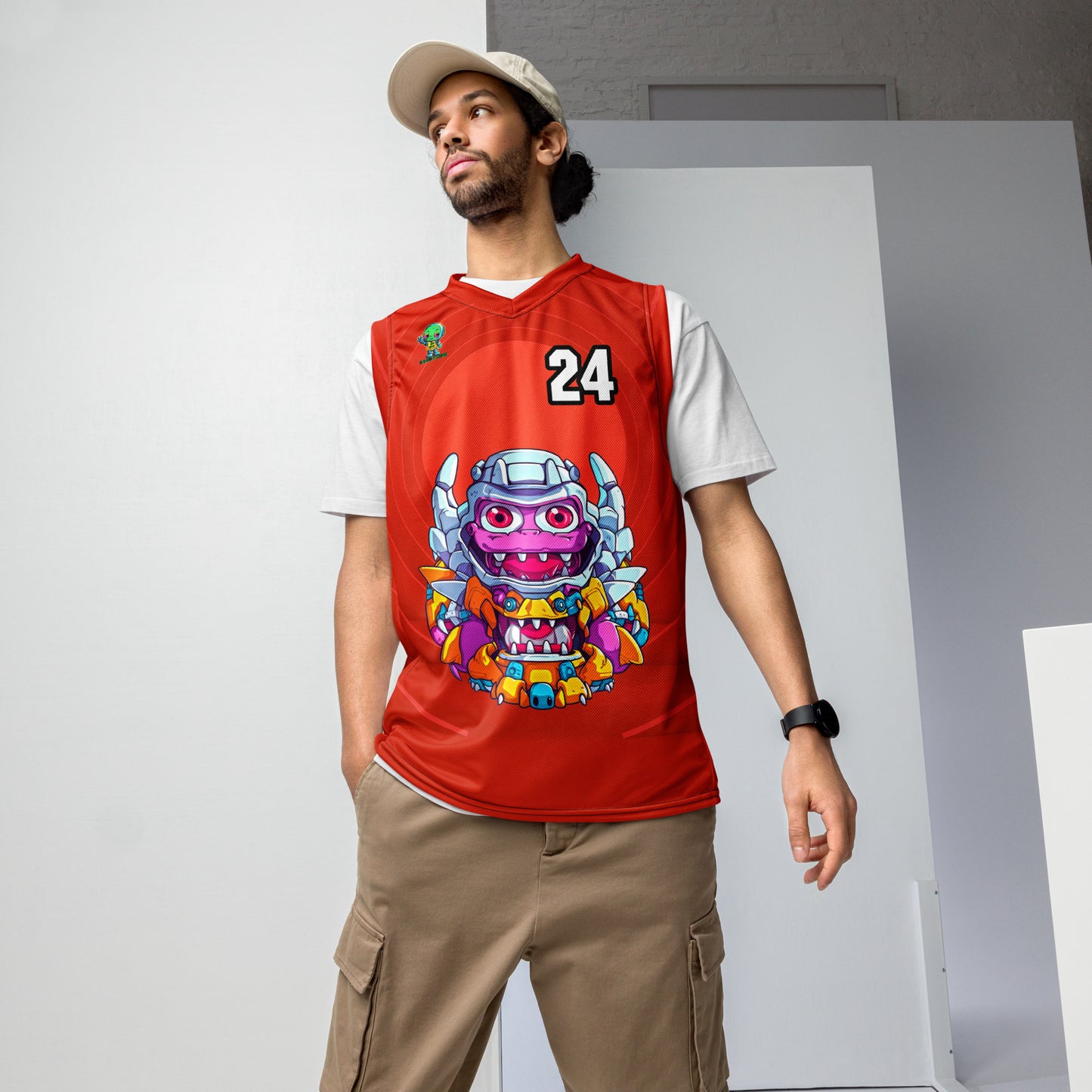 Cyber Critter - Recycled unisex basketball jersey - Crimson Vortex Colorway