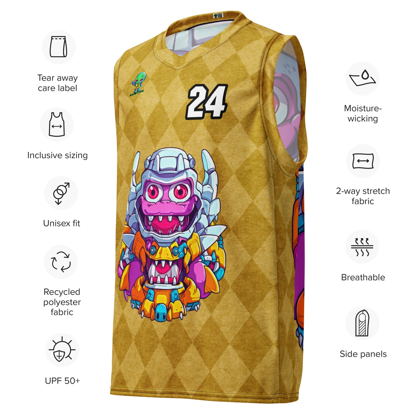 Cyber Critter - Recycled unisex basketball jersey - Golden Argyle Colorway