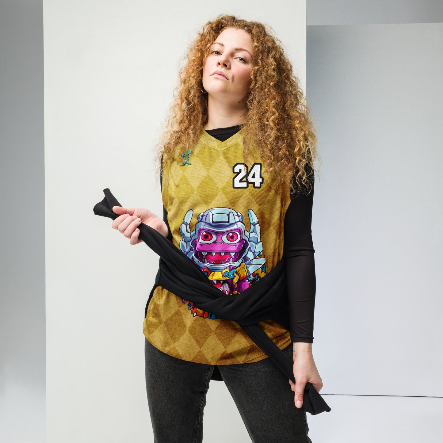 Cyber Critter - Recycled unisex basketball jersey - Golden Argyle Colorway