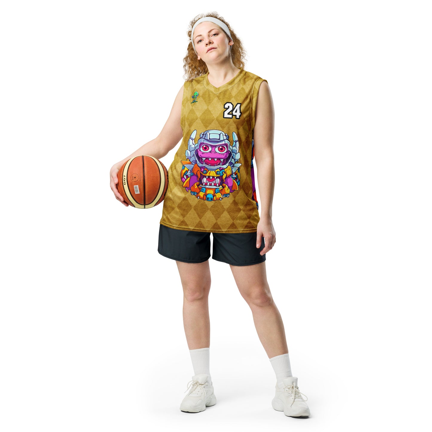 Cyber Critter - Recycled unisex basketball jersey - Golden Argyle Colorway