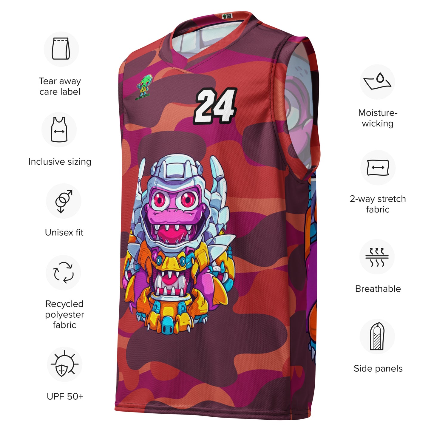 Cyber Critter - Recycled unisex basketball jersey - Inferno Camo Colorway