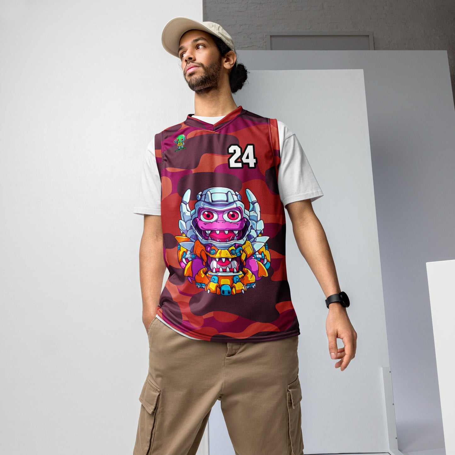 Cyber Critter - Recycled unisex basketball jersey - Inferno Camo Colorway