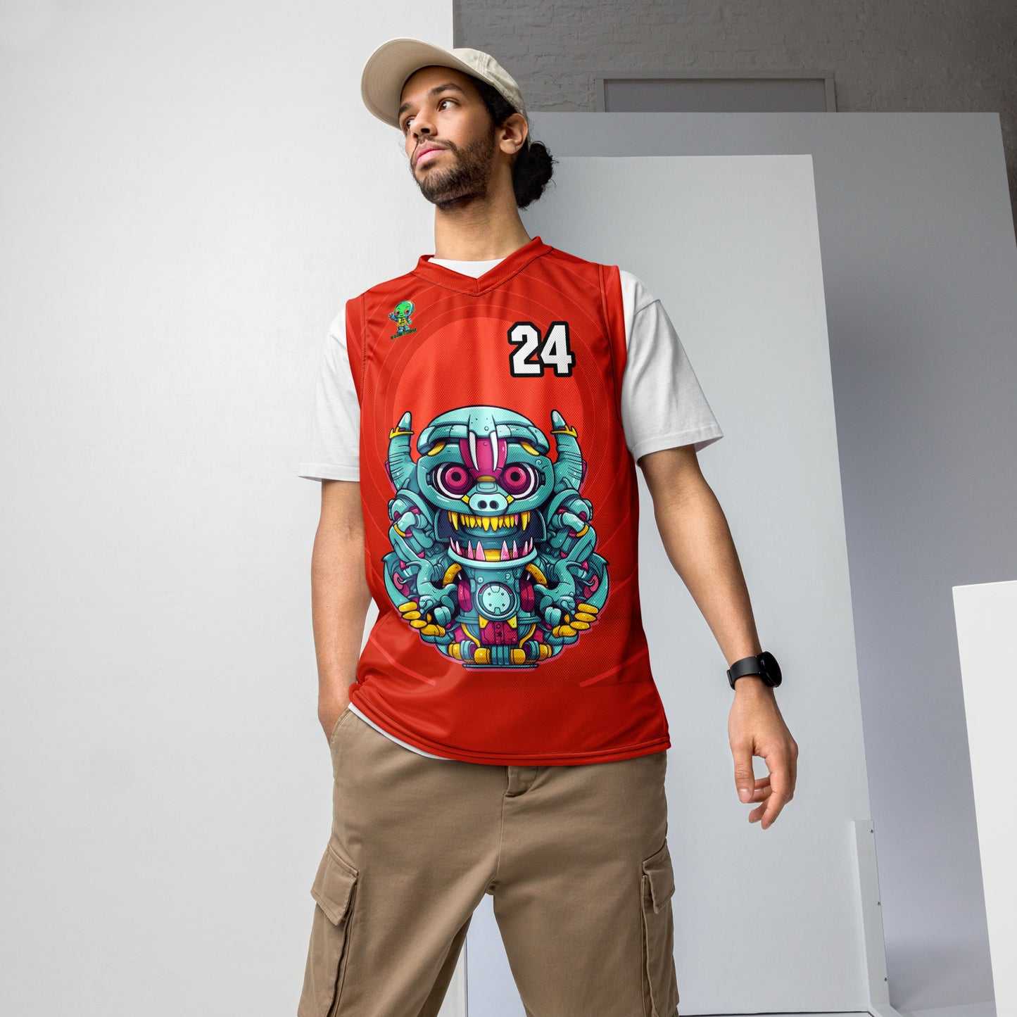 Gear Critter - Recycled unisex basketball jersey - Crimson Vortex Colorway