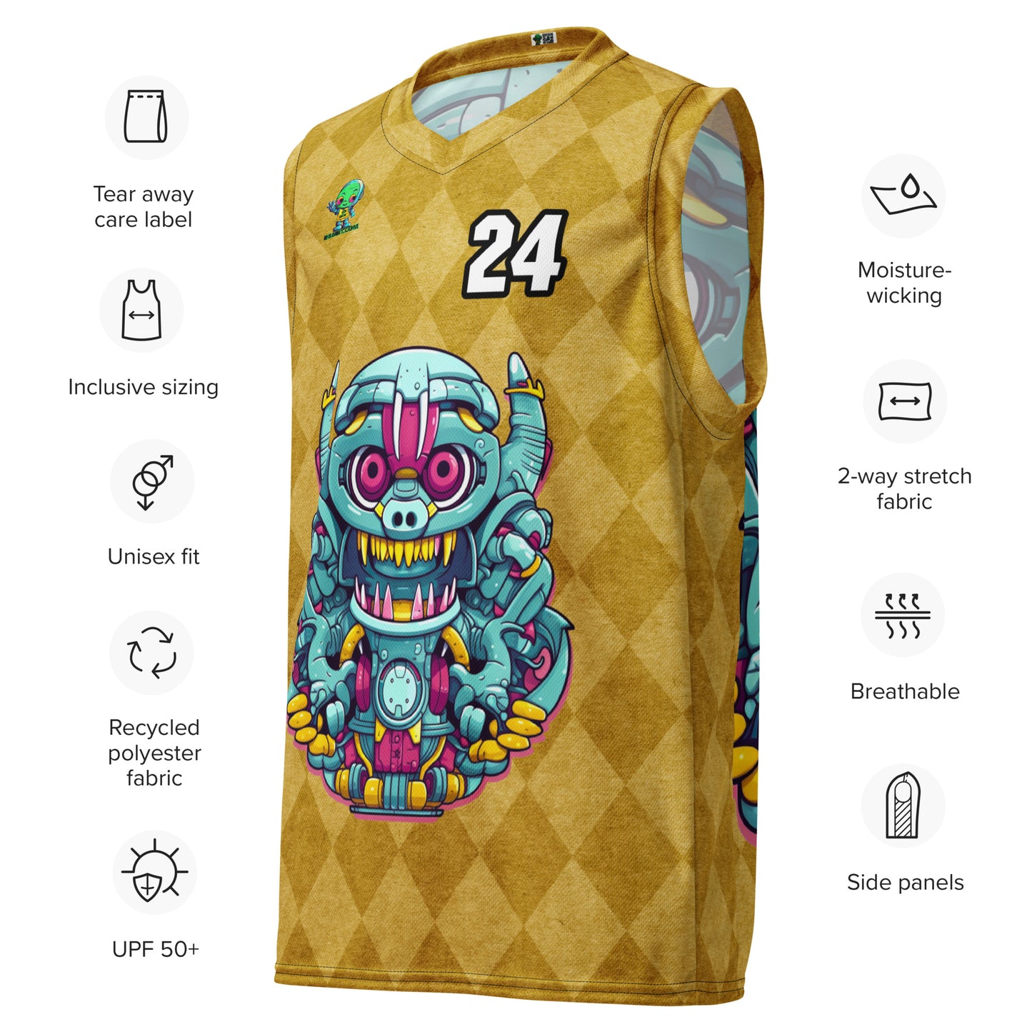 Gear Critter - Recycled unisex basketball jersey - Golden Argyle Colorway