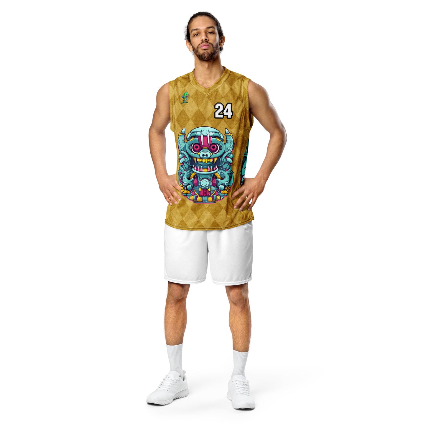 Gear Critter - Recycled unisex basketball jersey - Golden Argyle Colorway