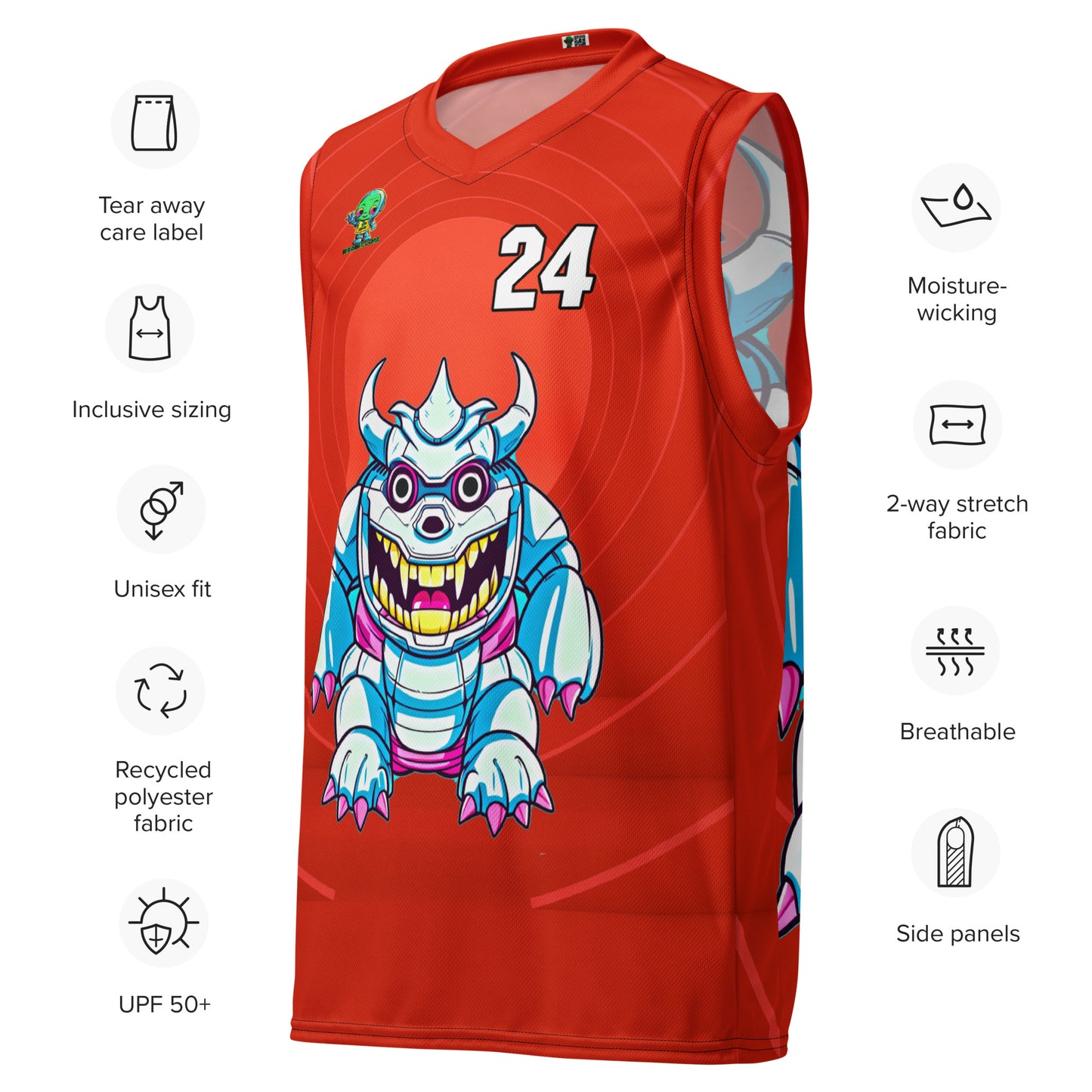 Kind Claw - Recycled unisex basketball jersey - Crimson Vortex Colorway