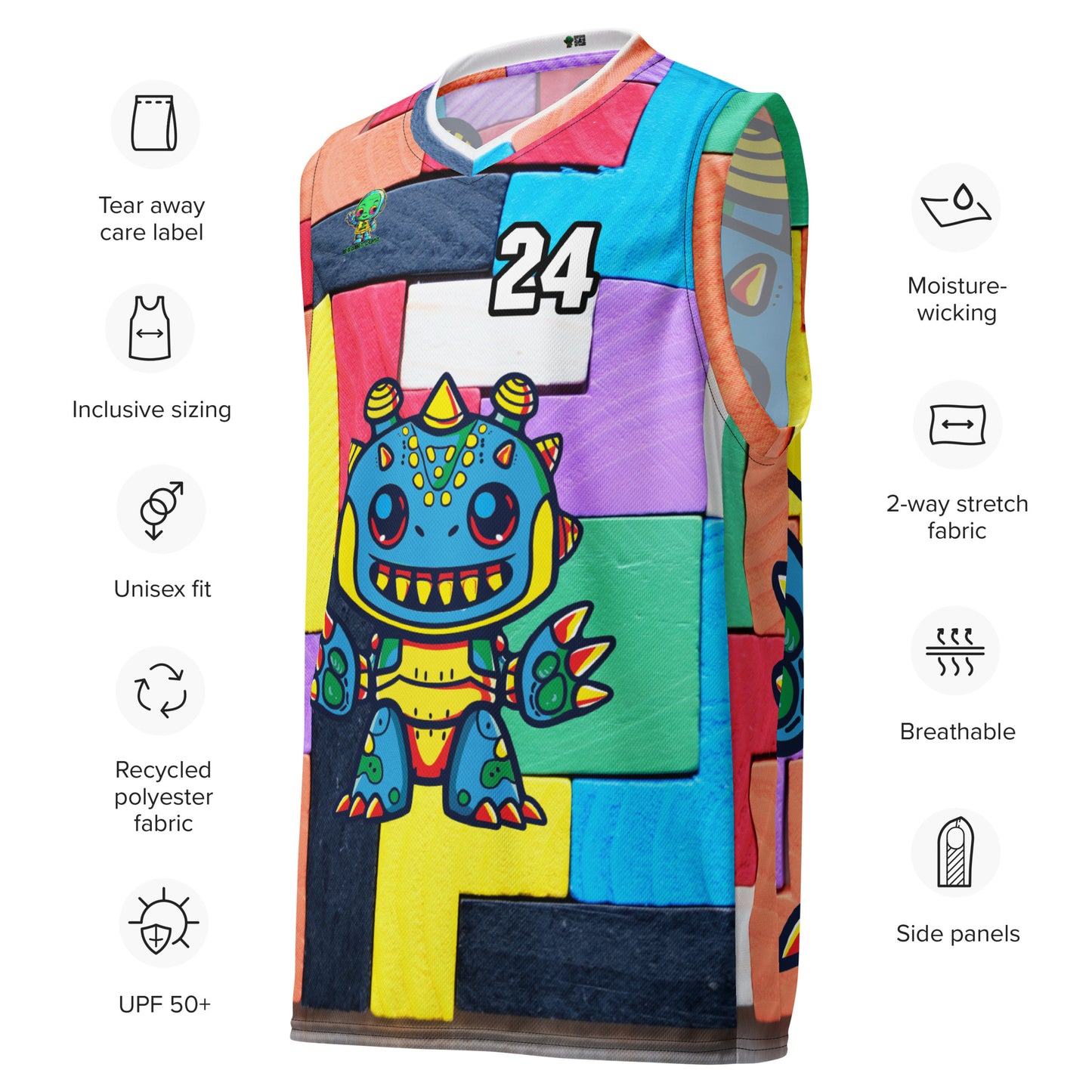 Zippy Zoid - Recycled unisex basketball jersey - Block Fusion Colorway