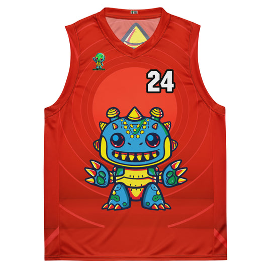 Zippy Zoid - Recycled unisex basketball jersey - Crimson Vortex Colorway