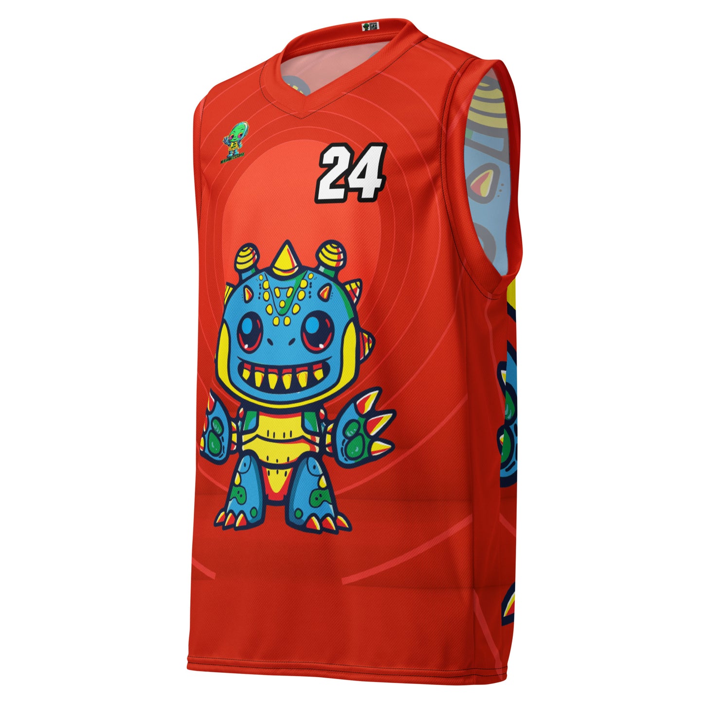 Zippy Zoid - Recycled unisex basketball jersey - Crimson Vortex Colorway