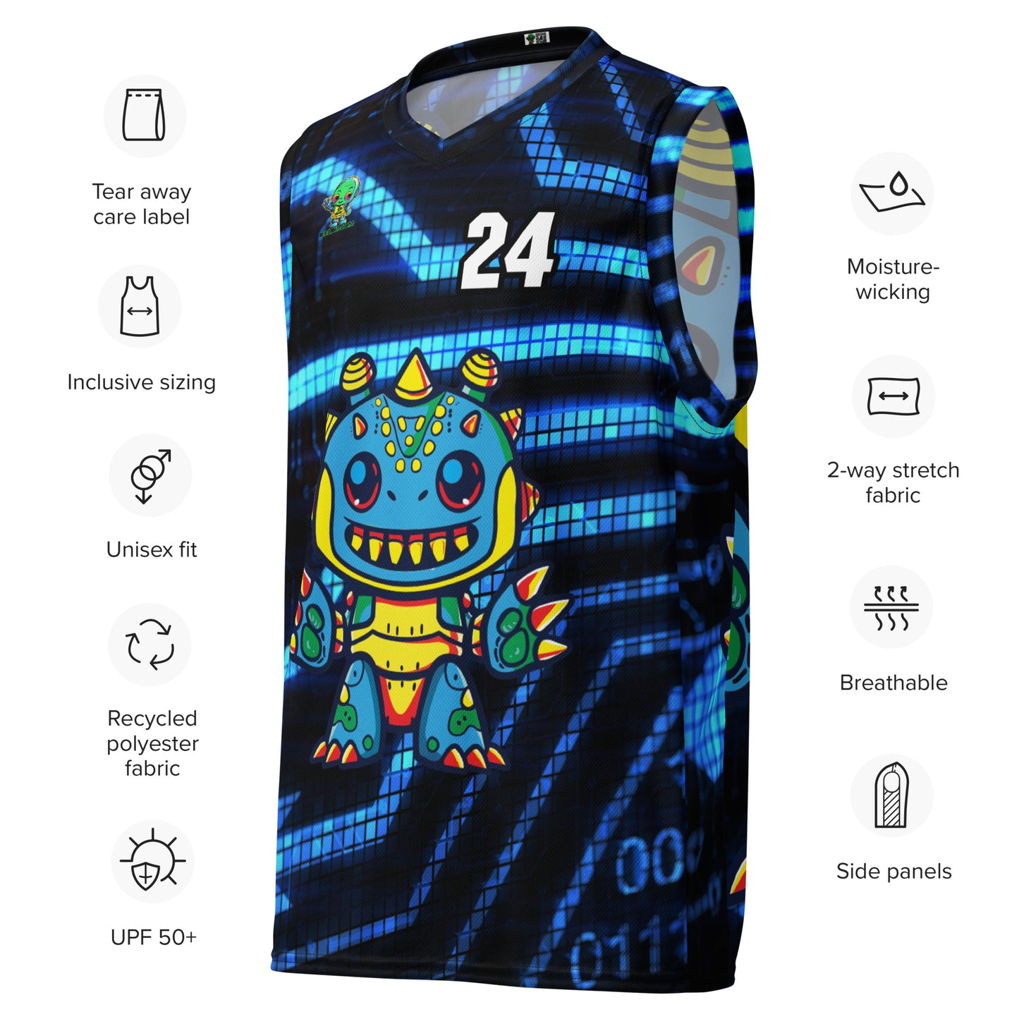 Zippy Zoid - Recycled unisex basketball jersey - Digital Pulse Colorway