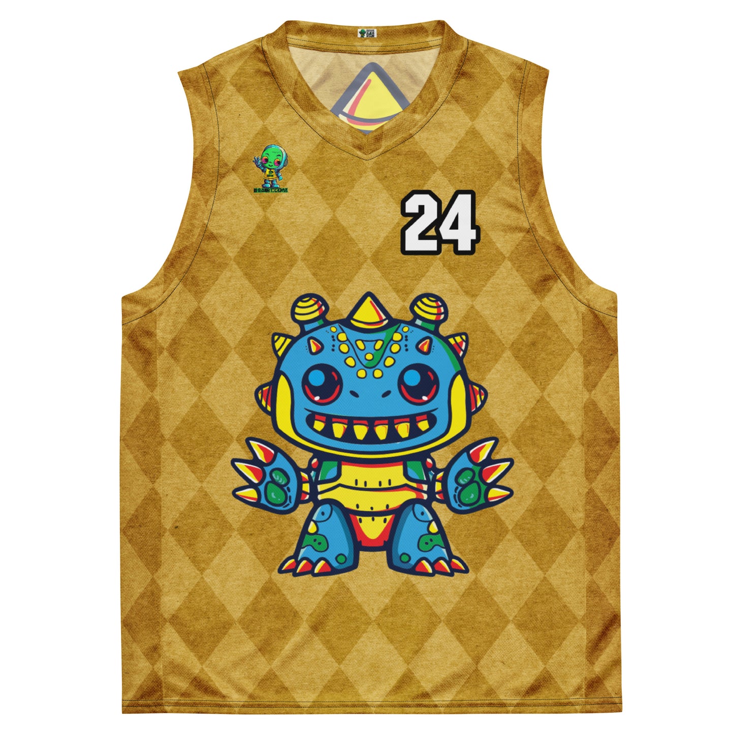 Zippy Zoid - Recycled unisex basketball jersey - Golden Argyle Colorway