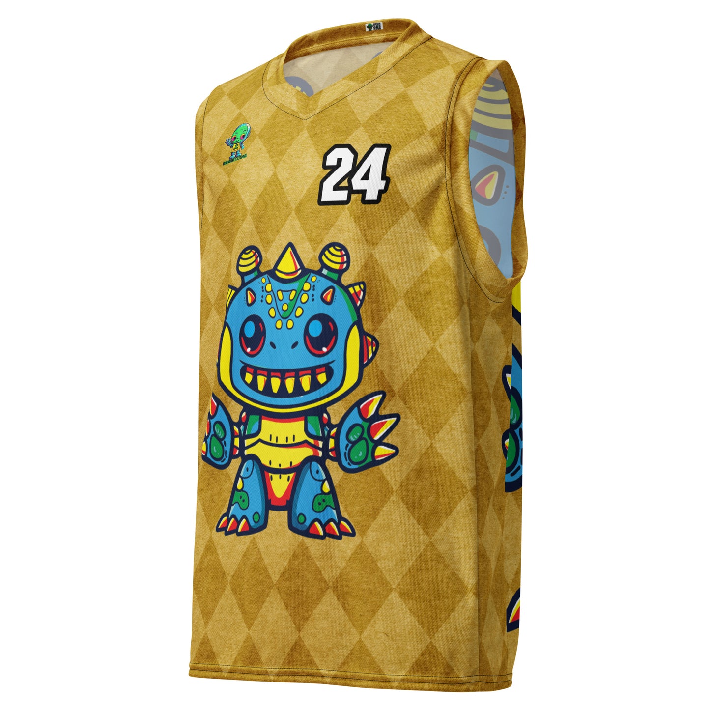 Zippy Zoid - Recycled unisex basketball jersey - Golden Argyle Colorway