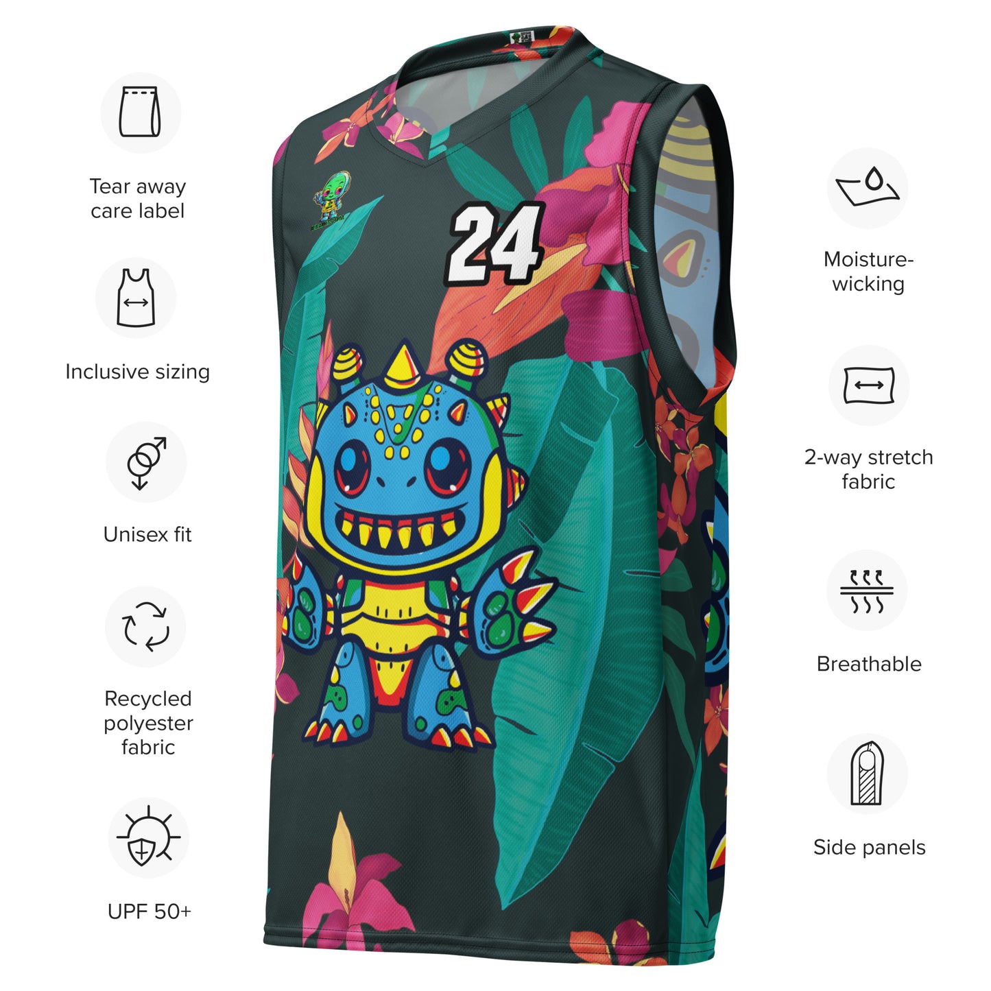 Zippy Zoid - Recycled unisex basketball jersey - Midnight Jungle Colorway