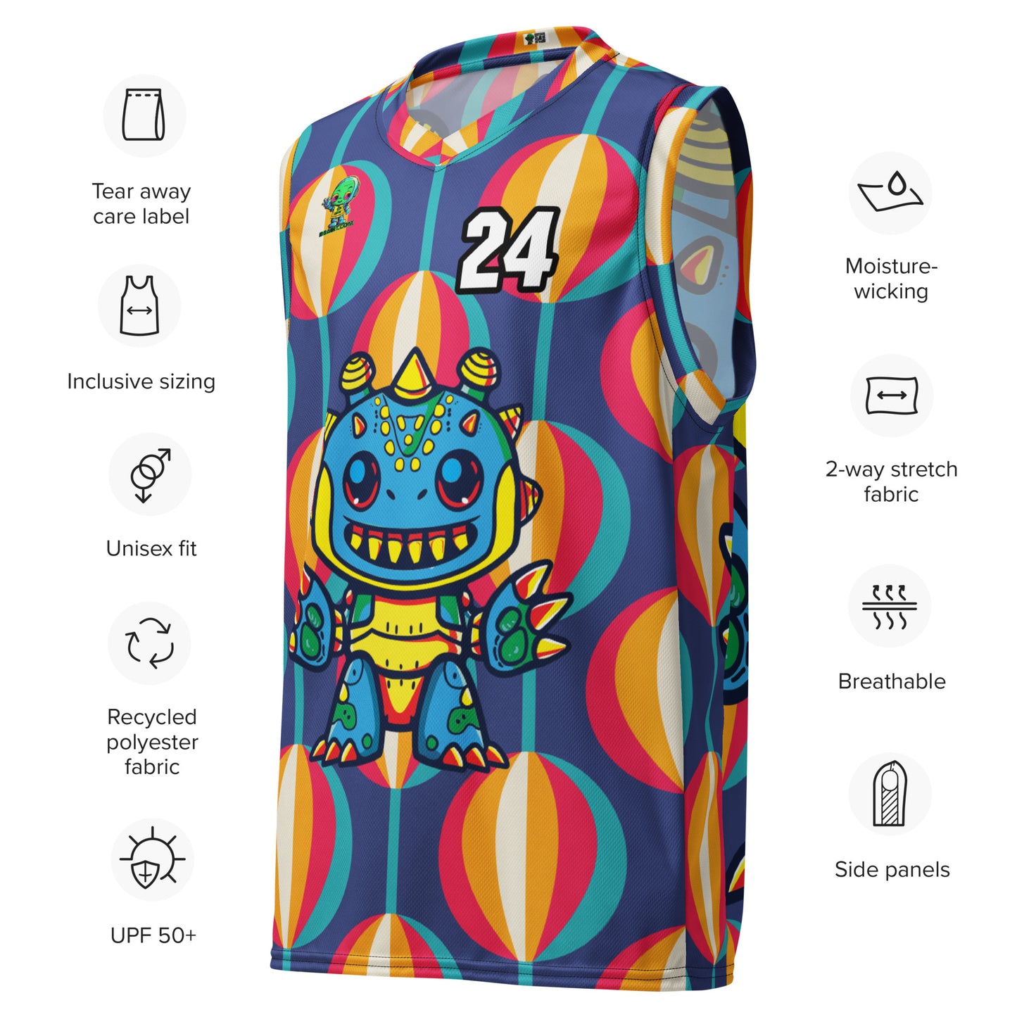 Zippy Zoid - Recycled unisex basketball jersey - Retro Carnival Colorway