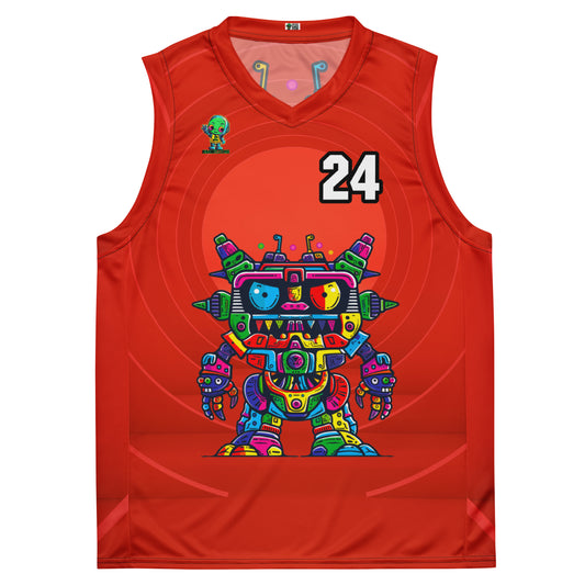 Robo Rebel - Recycled unisex basketball jersey - Crimson Vortex Colorway