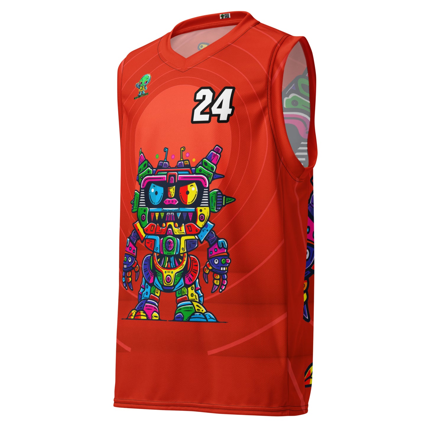 Robo Rebel - Recycled unisex basketball jersey - Crimson Vortex Colorway