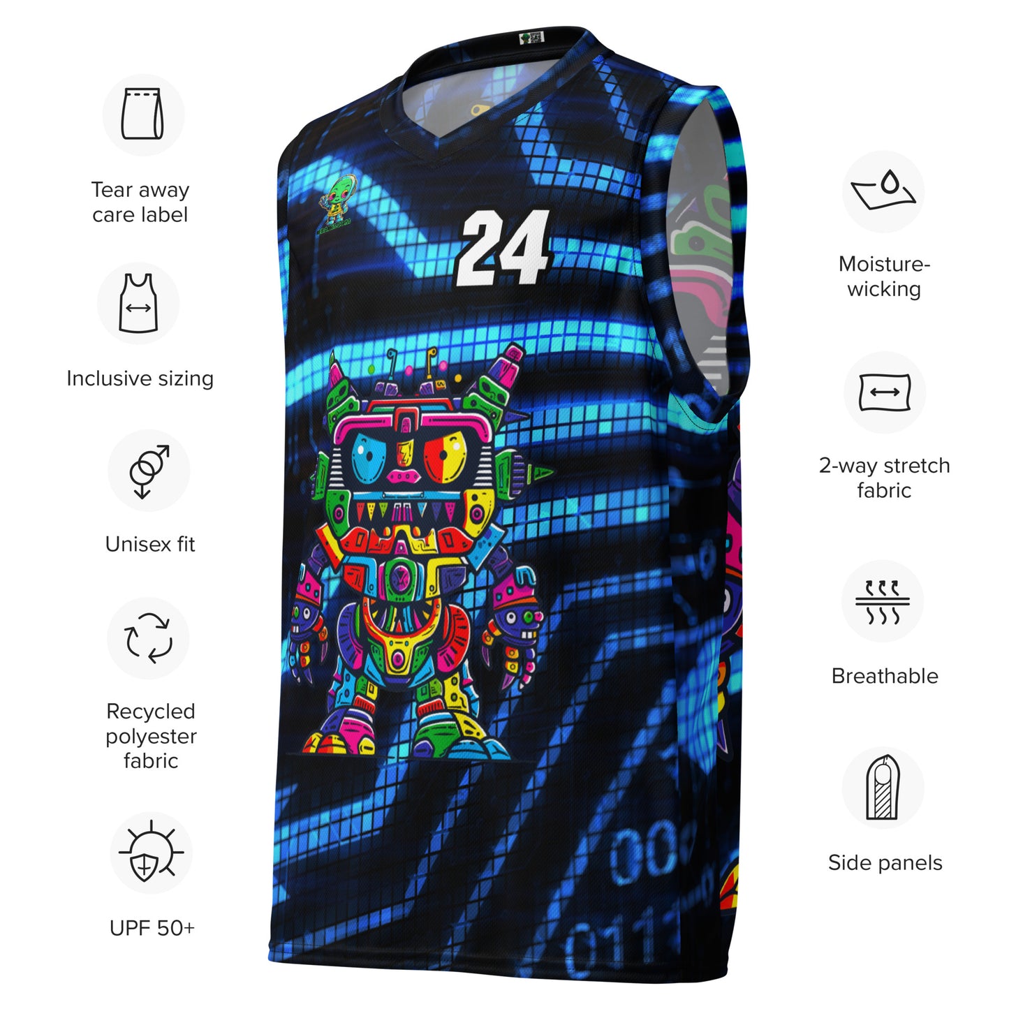 Robo Rebel - Recycled unisex basketball jersey - Digital Pulse Colorway