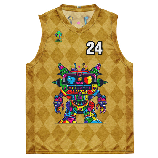 Robo Rebel - Recycled unisex basketball jersey - Golden Argyle Colorway