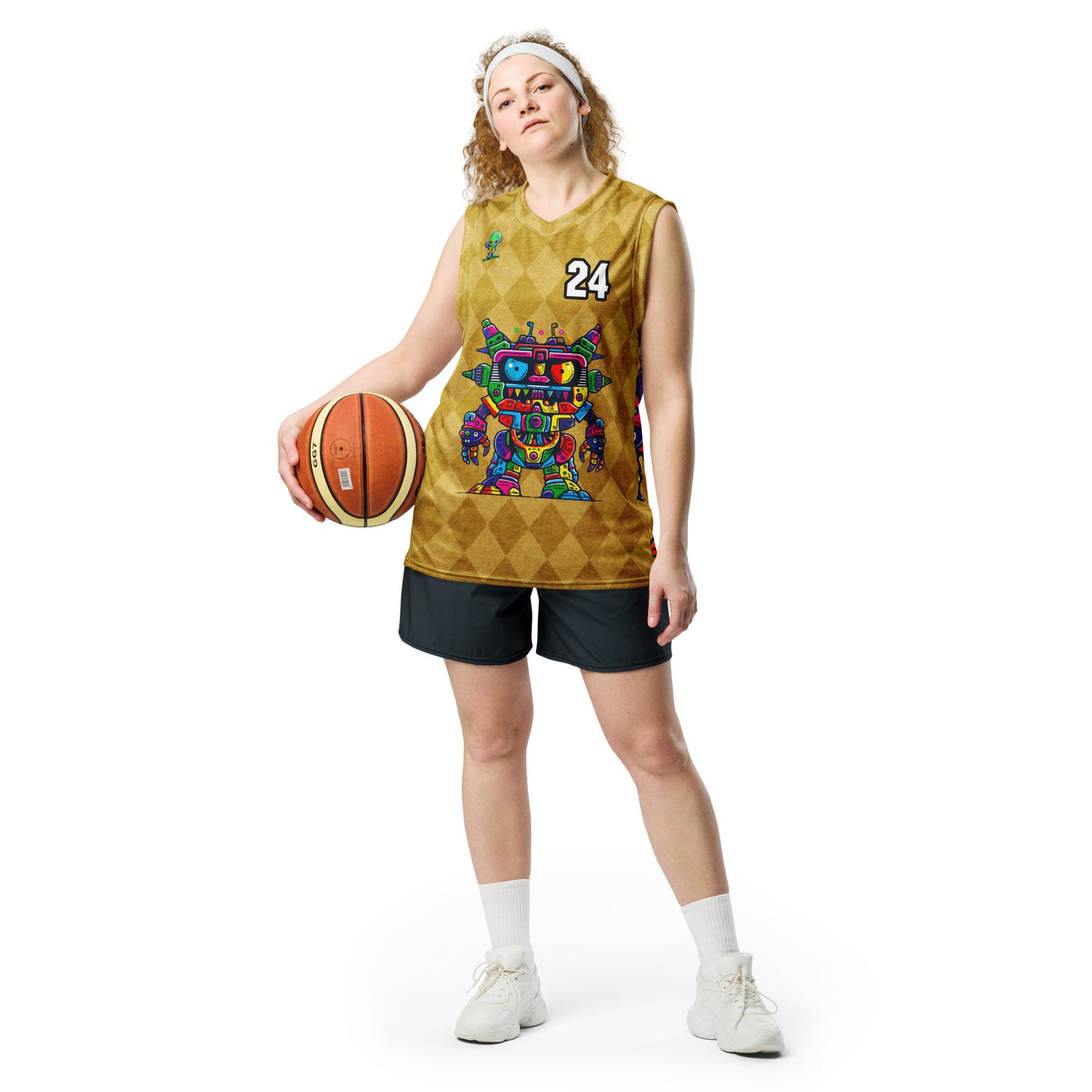 Robo Rebel - Recycled unisex basketball jersey - Golden Argyle Colorway