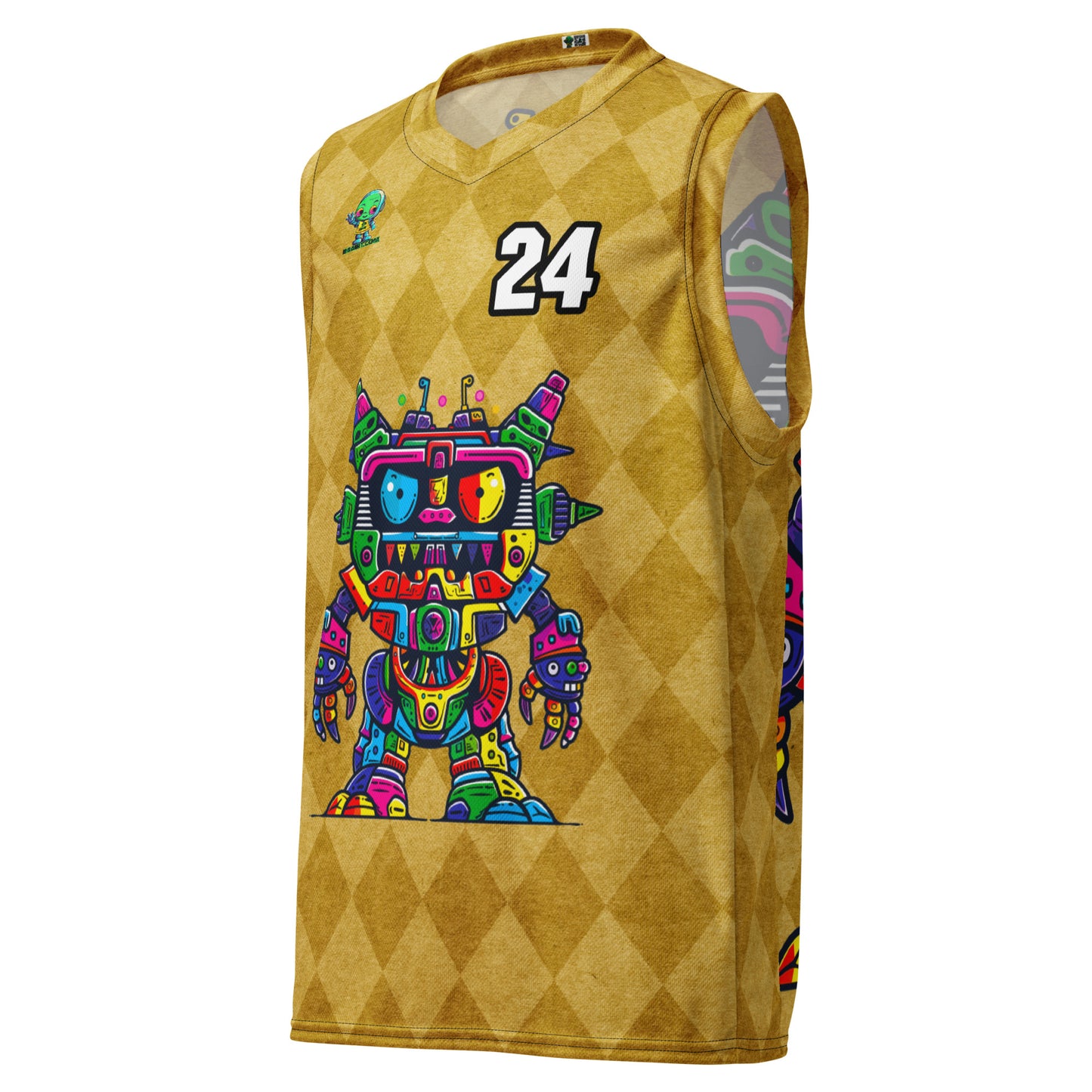 Robo Rebel - Recycled unisex basketball jersey - Golden Argyle Colorway