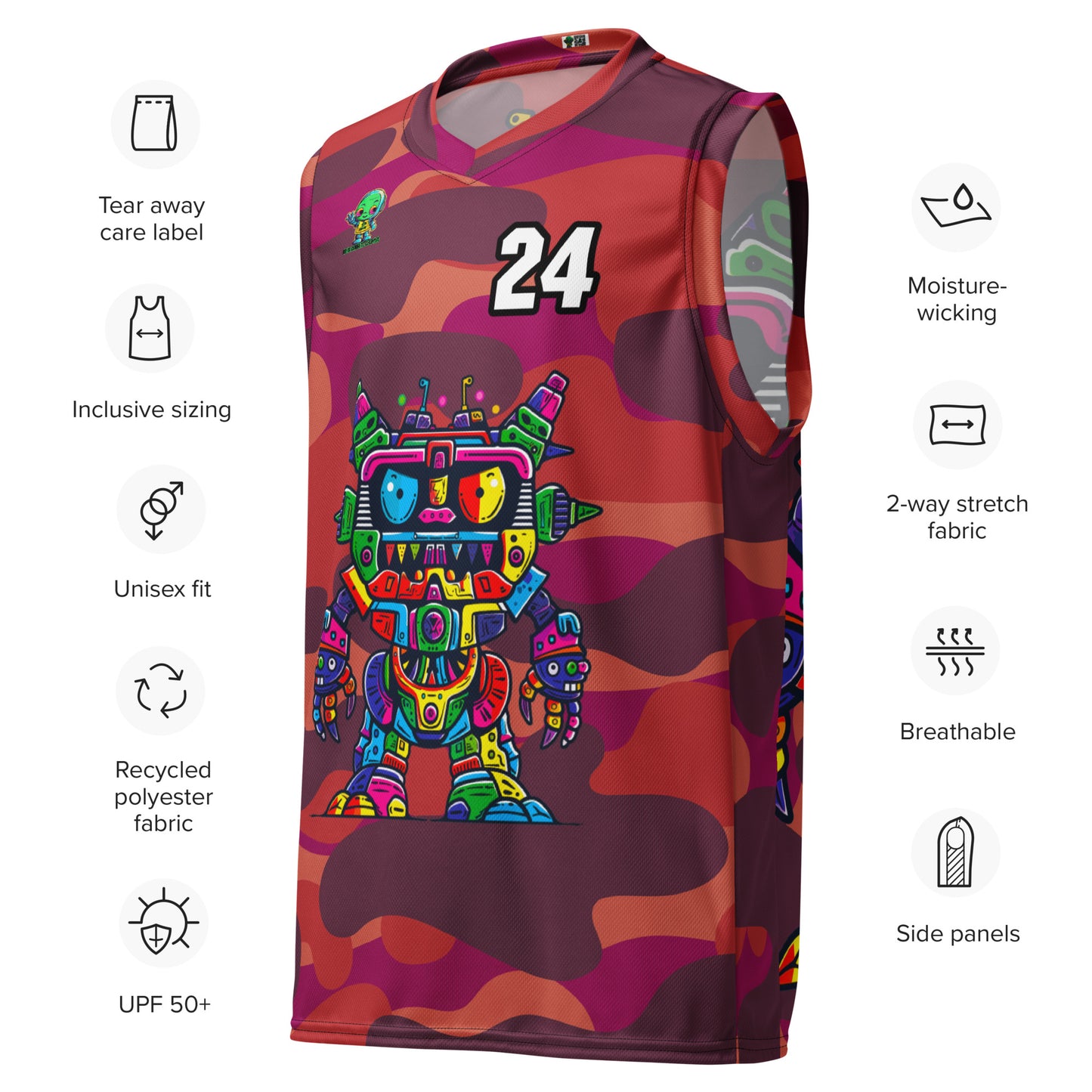 Robo Rebel - Recycled unisex basketball jersey - Inferno Camo Colorway