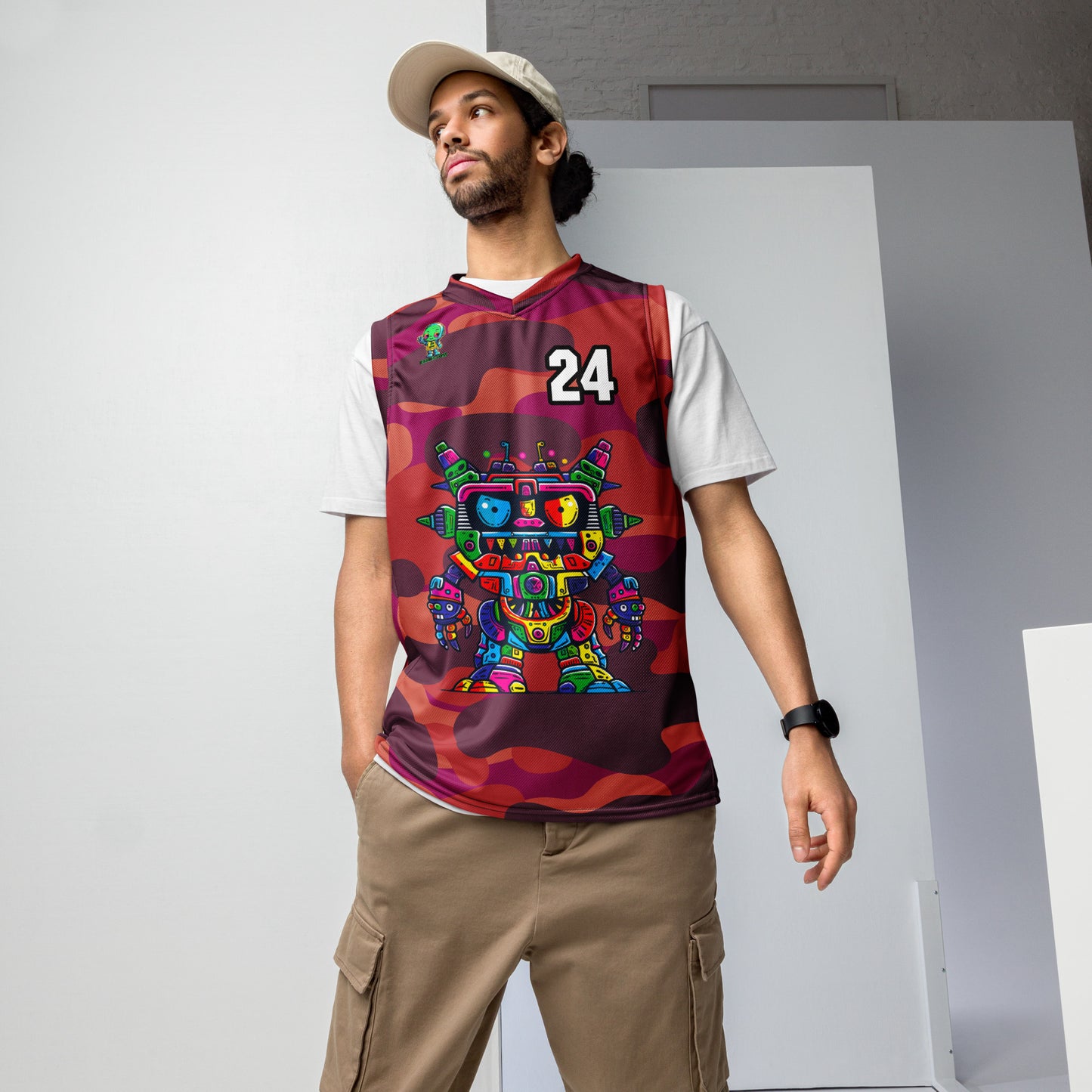 Robo Rebel - Recycled unisex basketball jersey - Inferno Camo Colorway