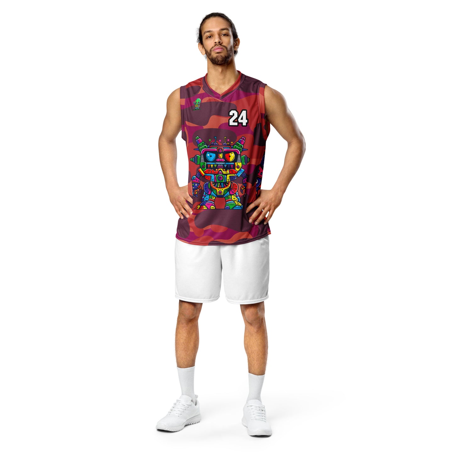 Robo Rebel - Recycled unisex basketball jersey - Inferno Camo Colorway