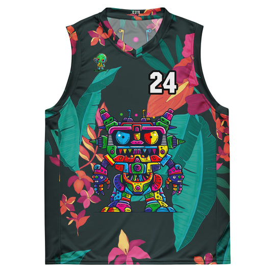 Robo Rebel - Recycled unisex basketball jersey - Midnight Jungle Colorway