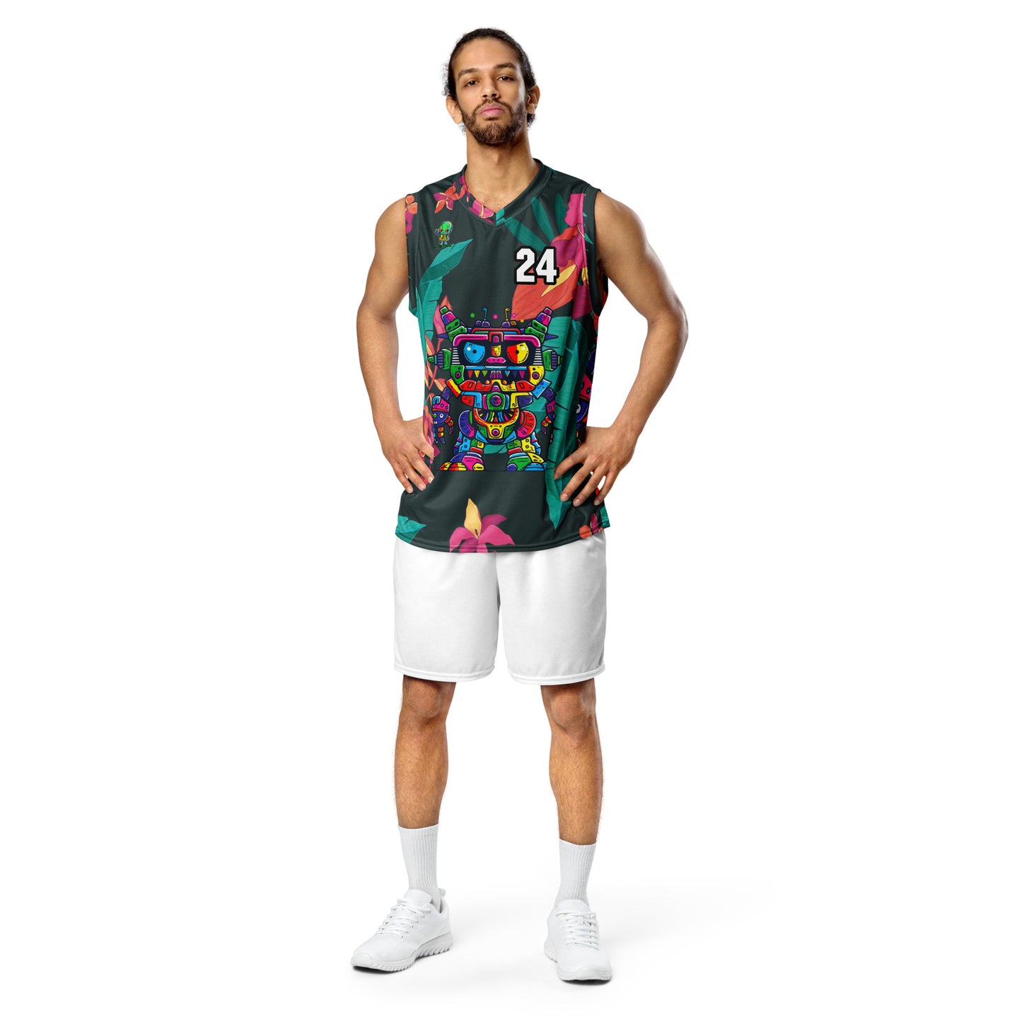 Robo Rebel - Recycled unisex basketball jersey - Midnight Jungle Colorway