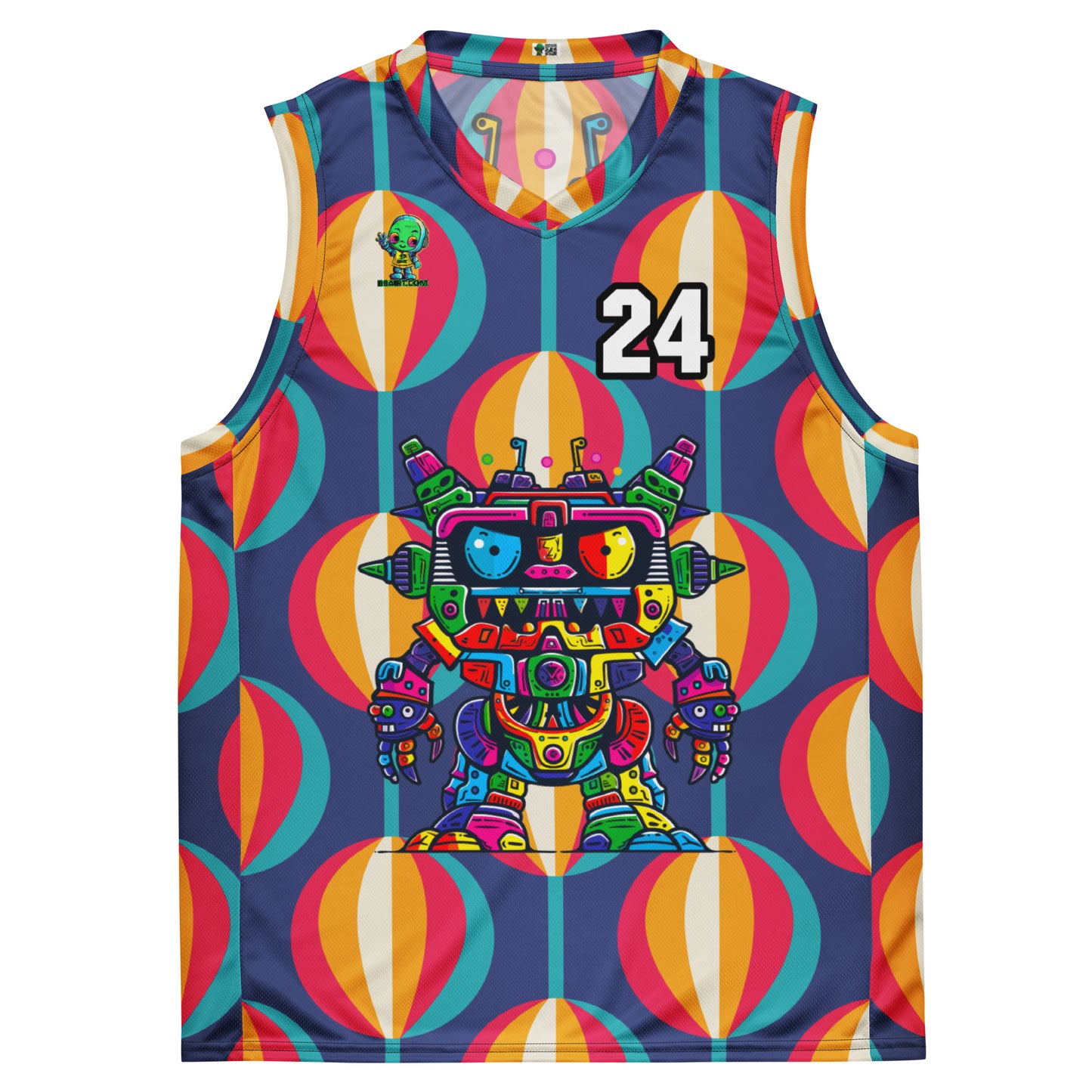 Robo Rebel - Recycled unisex basketball jersey - Retro Carnival Colorway