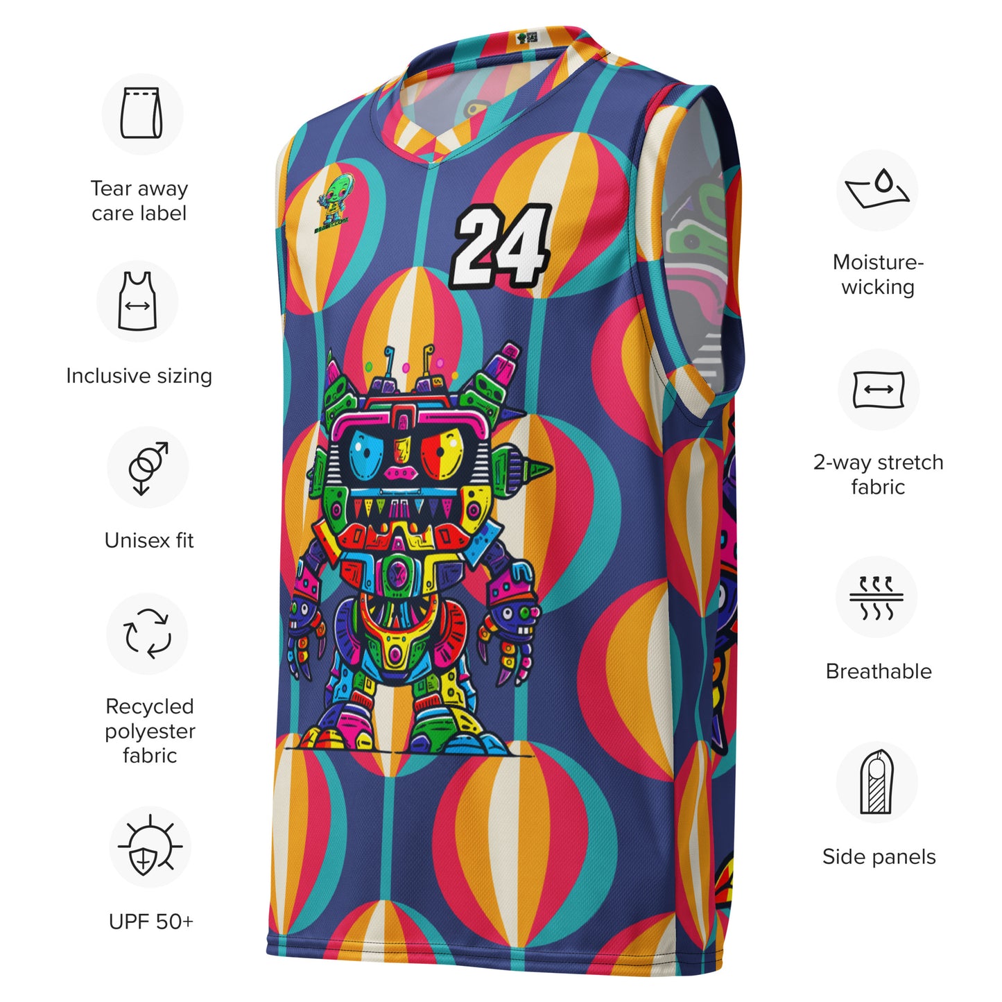 Robo Rebel - Recycled unisex basketball jersey - Retro Carnival Colorway