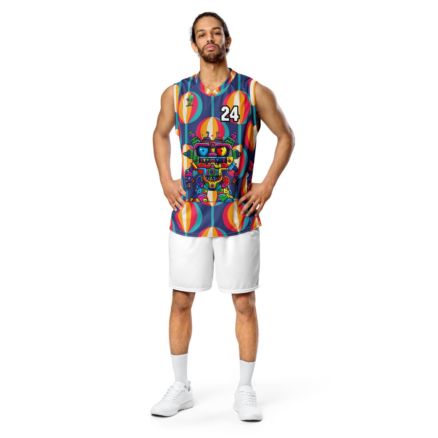 Robo Rebel - Recycled unisex basketball jersey - Retro Carnival Colorway