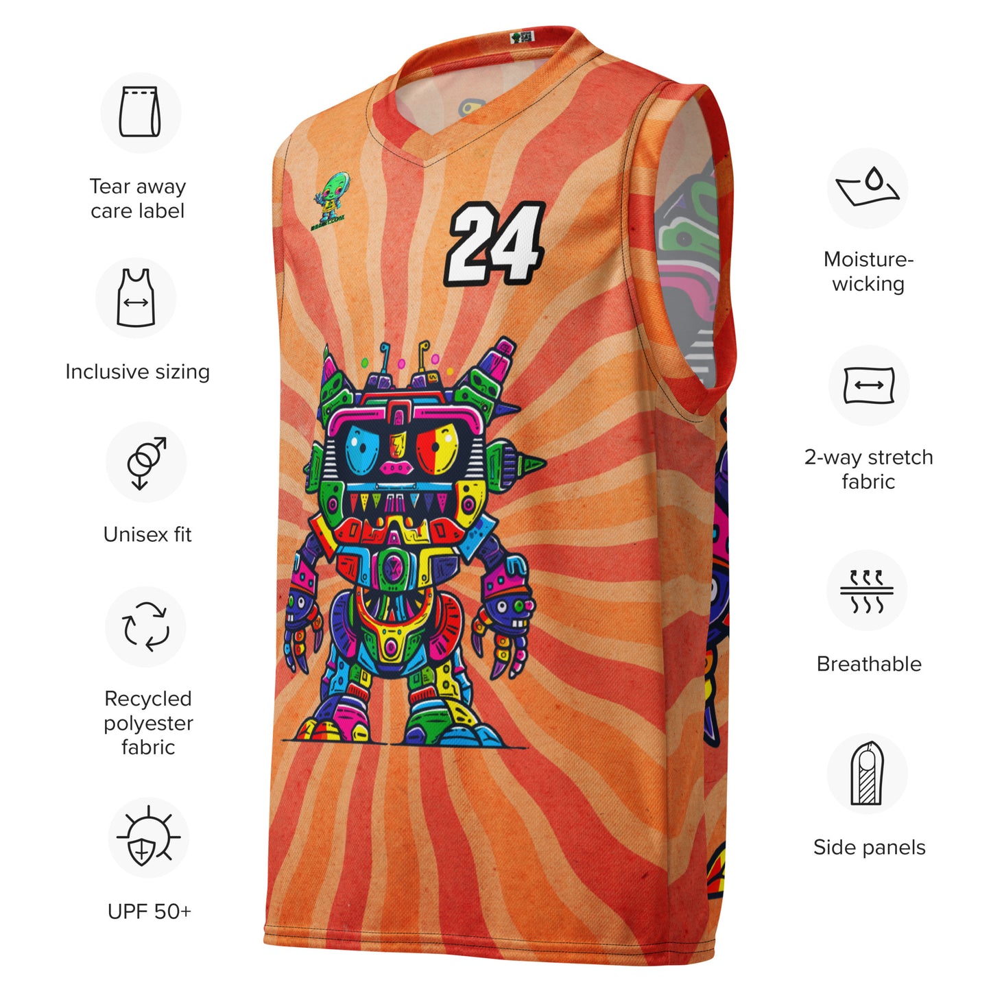 Robo Rebel - Recycled unisex basketball jersey - Solar Flare Colorway