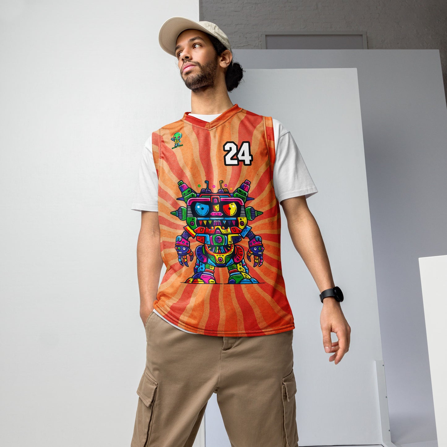 Robo Rebel - Recycled unisex basketball jersey - Solar Flare Colorway