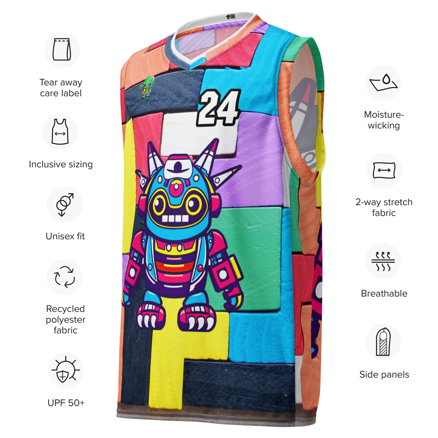 Techno Guardian - Recycled unisex basketball jersey - Block Fusion Colorway