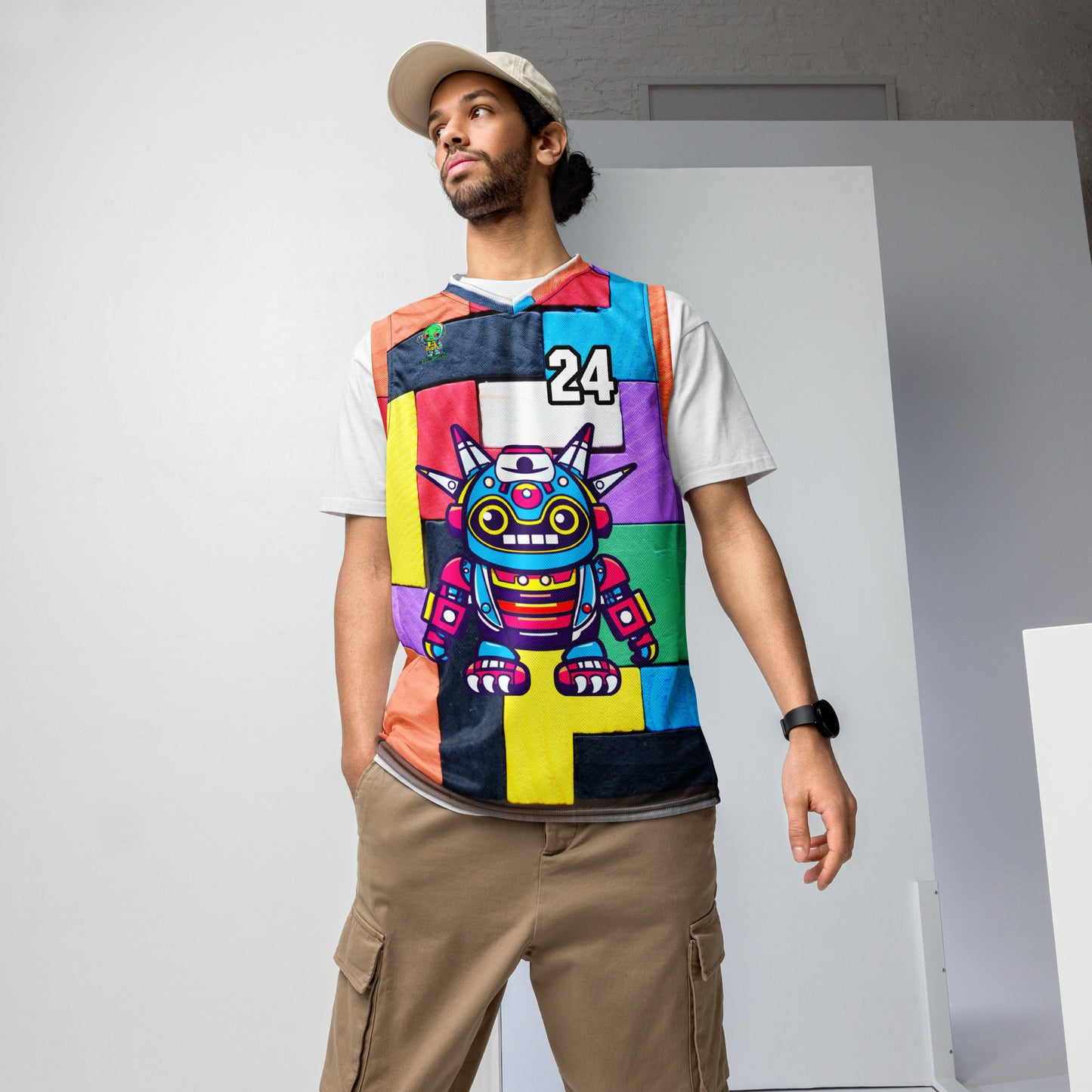 Techno Guardian - Recycled unisex basketball jersey - Block Fusion Colorway