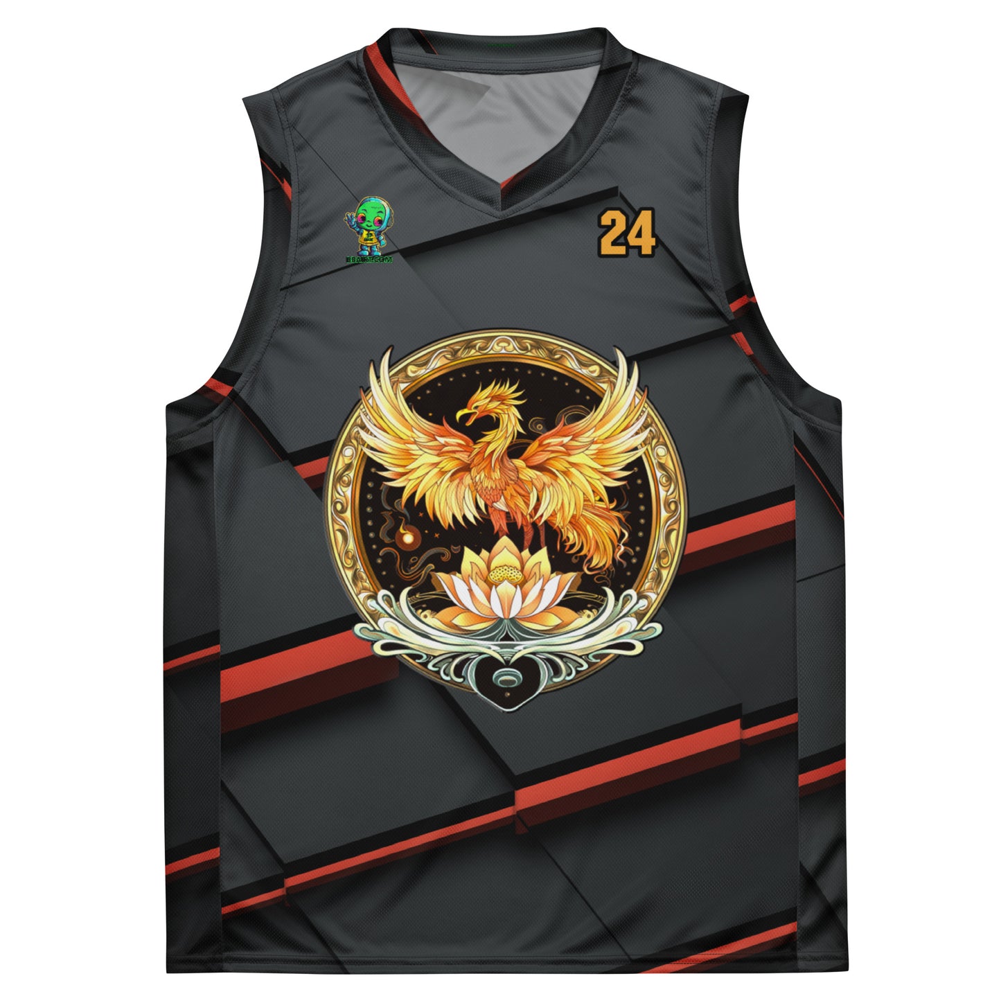 Elemental Harmony: Fiery Phoenix and Calm Lotus - Unisex Basketball Jersey - Ember Glow Colorway