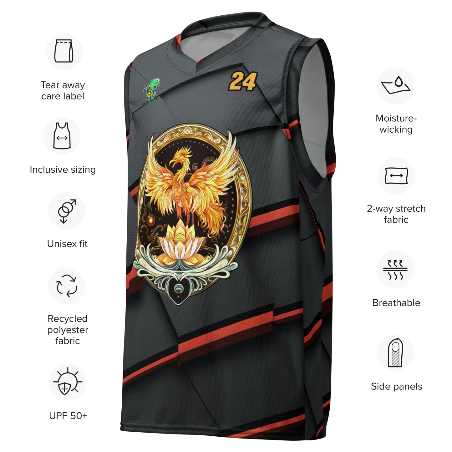 Elemental Harmony: Fiery Phoenix and Calm Lotus - Unisex Basketball Jersey - Ember Glow Colorway