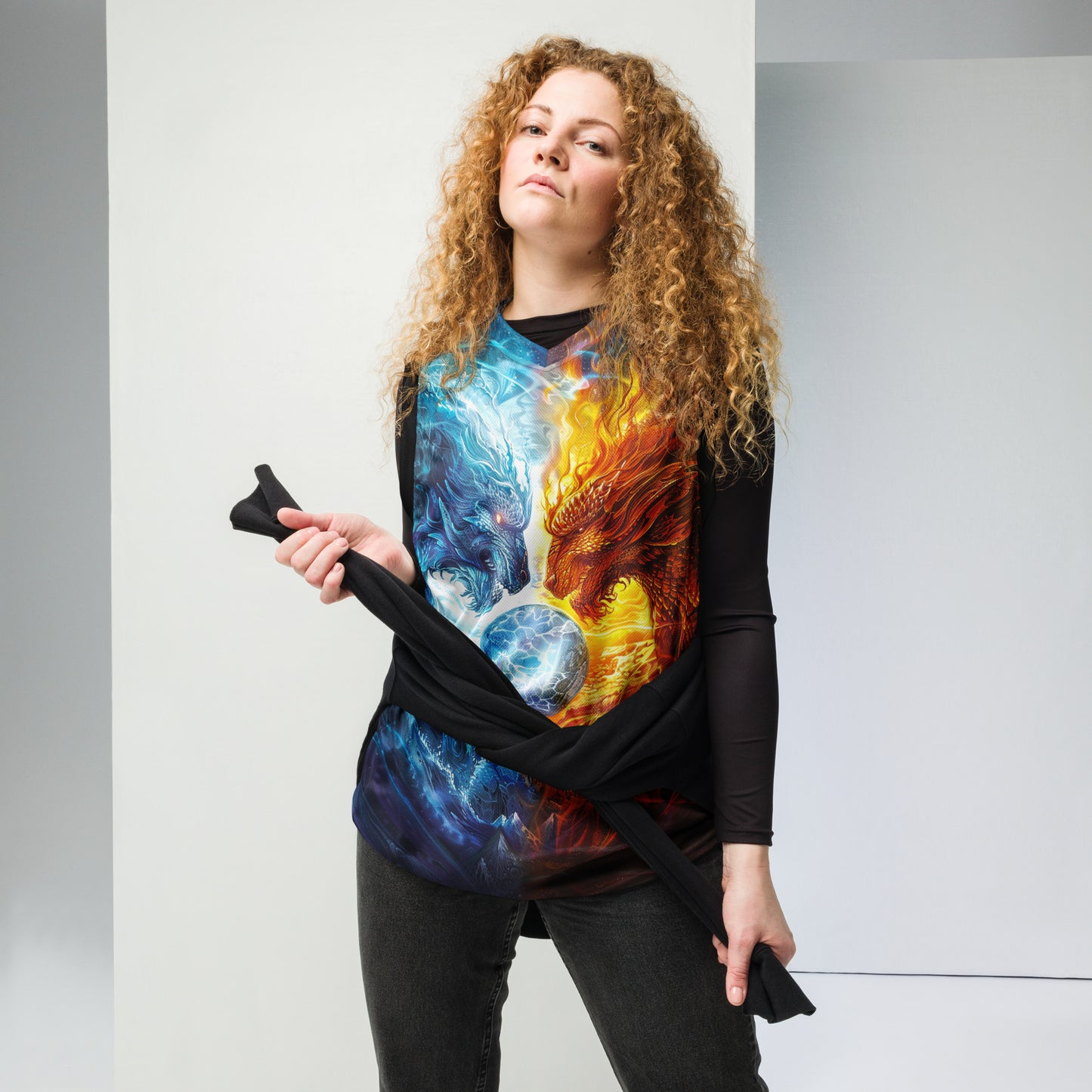 Equinox Harmony: Fire and Ice Guardians - Recycled unisex basketball jersey